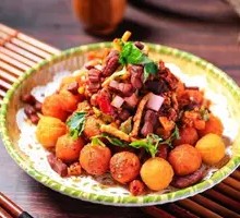 Crispy Pork Cracklings with Potato and Houttuynia