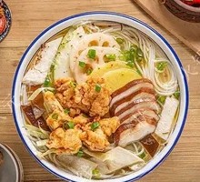 Handmade Crispy Pork in Golden Broth Rice Noodles