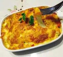 Bacon Sausage Cheese Fried Rice Bake