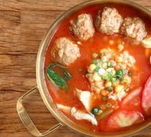 Tomato Meatball Bean Soup Over Rice