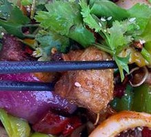 Spicy Dry Pot Spare Ribs with Squid Tentacles