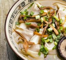 Squid and Mushroom Soup with Large Dumplings