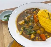 Curry Beef Rice with Egg Custard