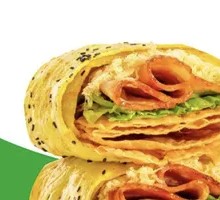 Double Egg Bacon and Sesame Seed Pancake