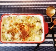 Fried Chicken and Cheese Rice Bake