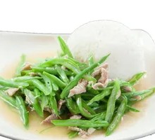 Stir-Fried String Beans with Shredded Pork in Wooden Bucket Rice