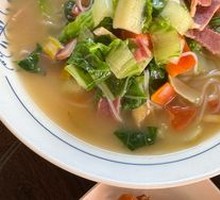 Salted Pork with Greens and Rice Noodles