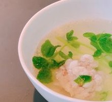 Pea Shoot Meatball Soup