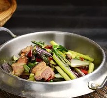 Stir-fried Red Bok Choy with Preserved Pork
