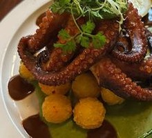 Grilled Octopus with Nepeta Mashed Peas and Potato Balls
