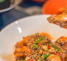 Dry-Braised Pork Sautéed Lobster Shrimp