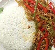 Bamboo Shoots Stir-Fried with Pork and Rice