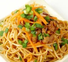 Stir-Fried Green Beans with Pork over Noodles