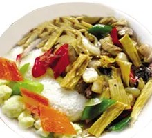 Fried Tofu Skin with Meat Rice Bowl