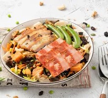 Pan-Fried Chicken Breast with Grilled Bacon Platter Healthy Meal