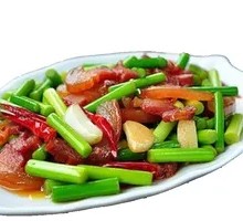 Stir-fried Garlic Shoots with Preserved Pork over Rice