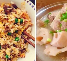Pork Belly Egg Fried Rice and Spare Ribs Lotus Root Soup