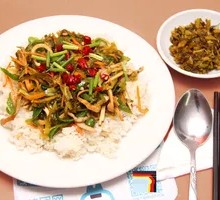 Stir-Fried Pork and Tofu Skin Rice Bowl