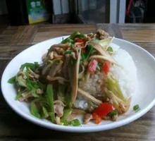 Fried Pork and Tofu Skin Rice Bowl