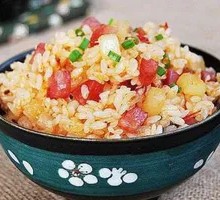 Garlic Shoots Stir-Fried with Old Sausage in Wooden Bucket Rice