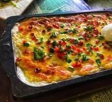 Handmade Mashed Potato and BBQ Meat Pizza