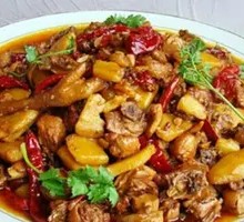 Chicken with Mushrooms in Large Plate
