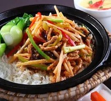 Potato and Pork Shreds in Wooden Bucket Rice