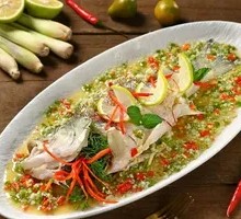 Thai-style Green Lemon Spicy Steamed Sea Bass