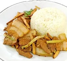 Fried Pork with Tofu Skin Rice
