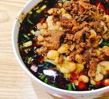 Handmade Broad Noodles with Pea and Pork Sauce