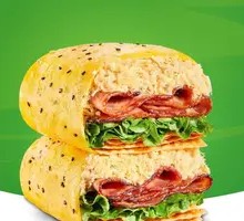 Double Egg Bacon and Sesame Seed Pancake