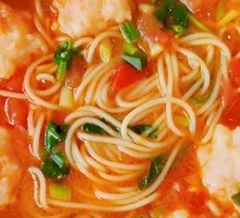 Tomato Shrimp Dumpling Noodles