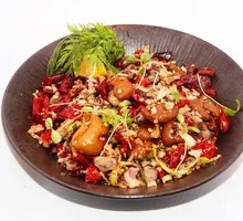 Stir-Fried Pork Intestines with Chinese Broccoli and Crispy Beans